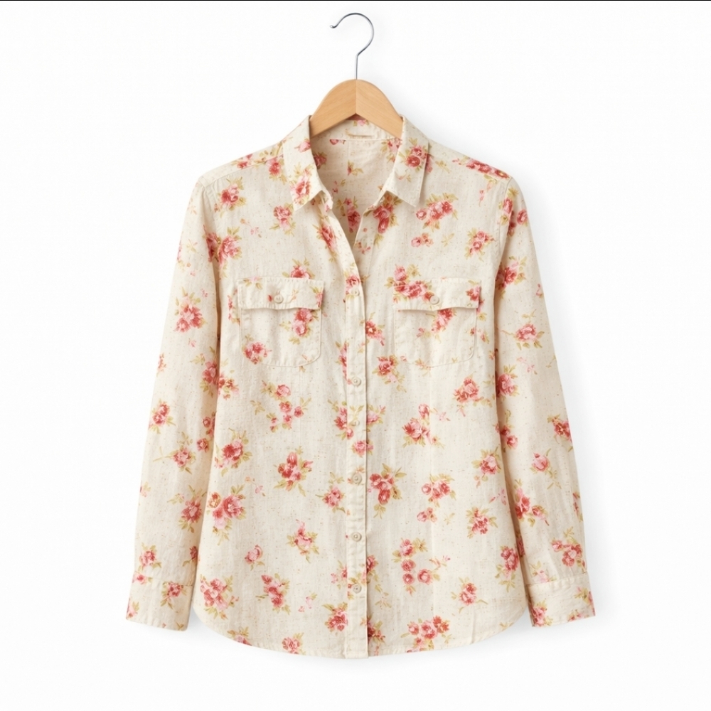 Old Navy Perfect Fit Ivory Floral Blouse Sz XL